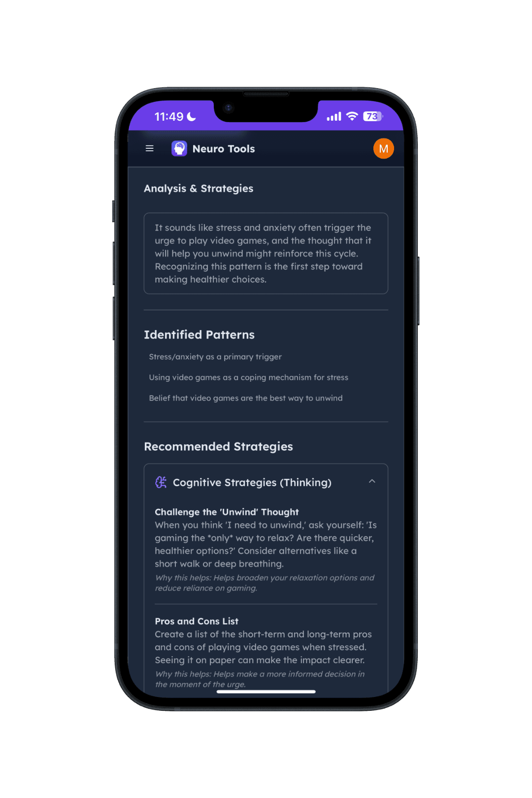 Neuro Tools interface mockup 6